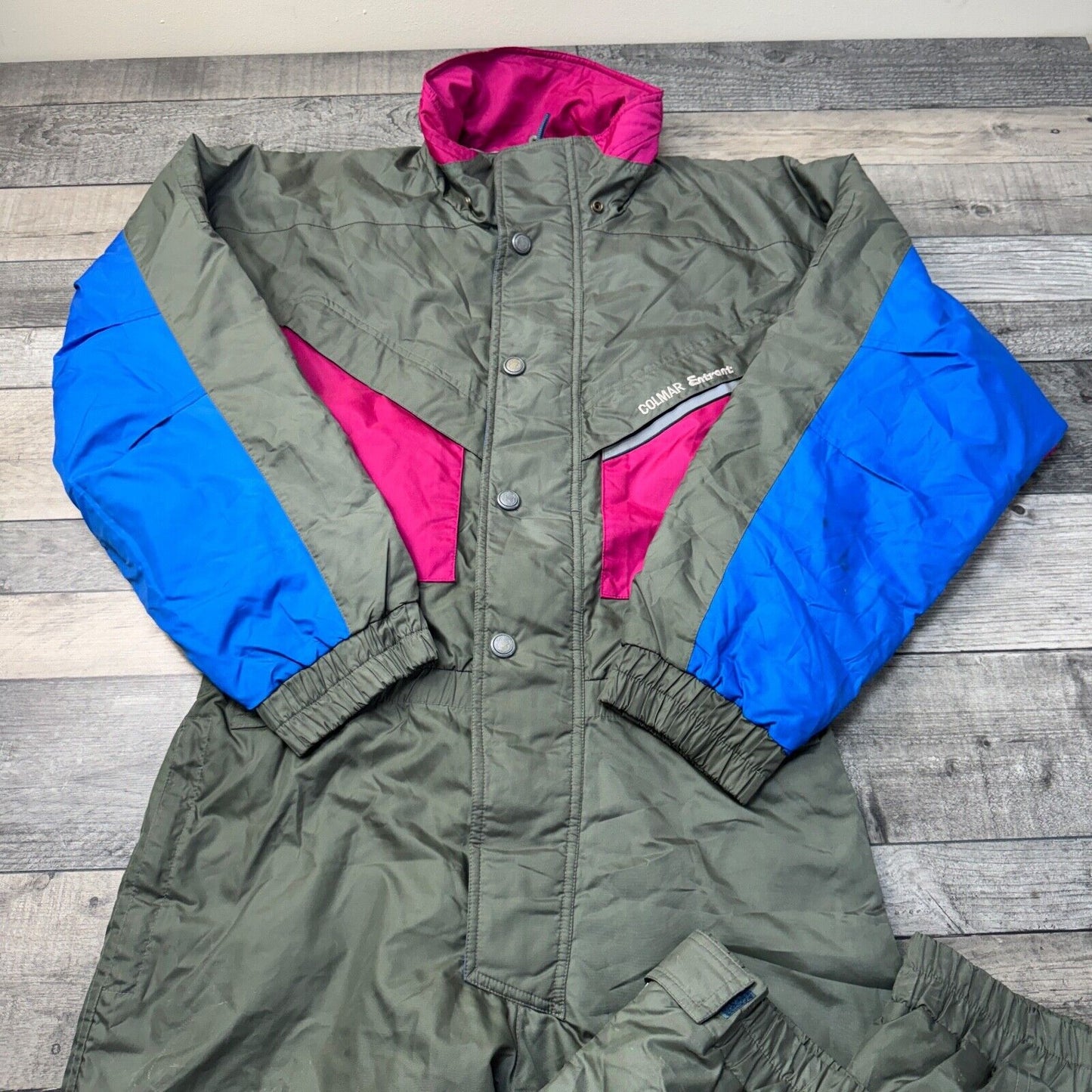 Vintage Colmar Ski Suit Colour Block 90s One Piece Snowsuit Grey Mens Medium