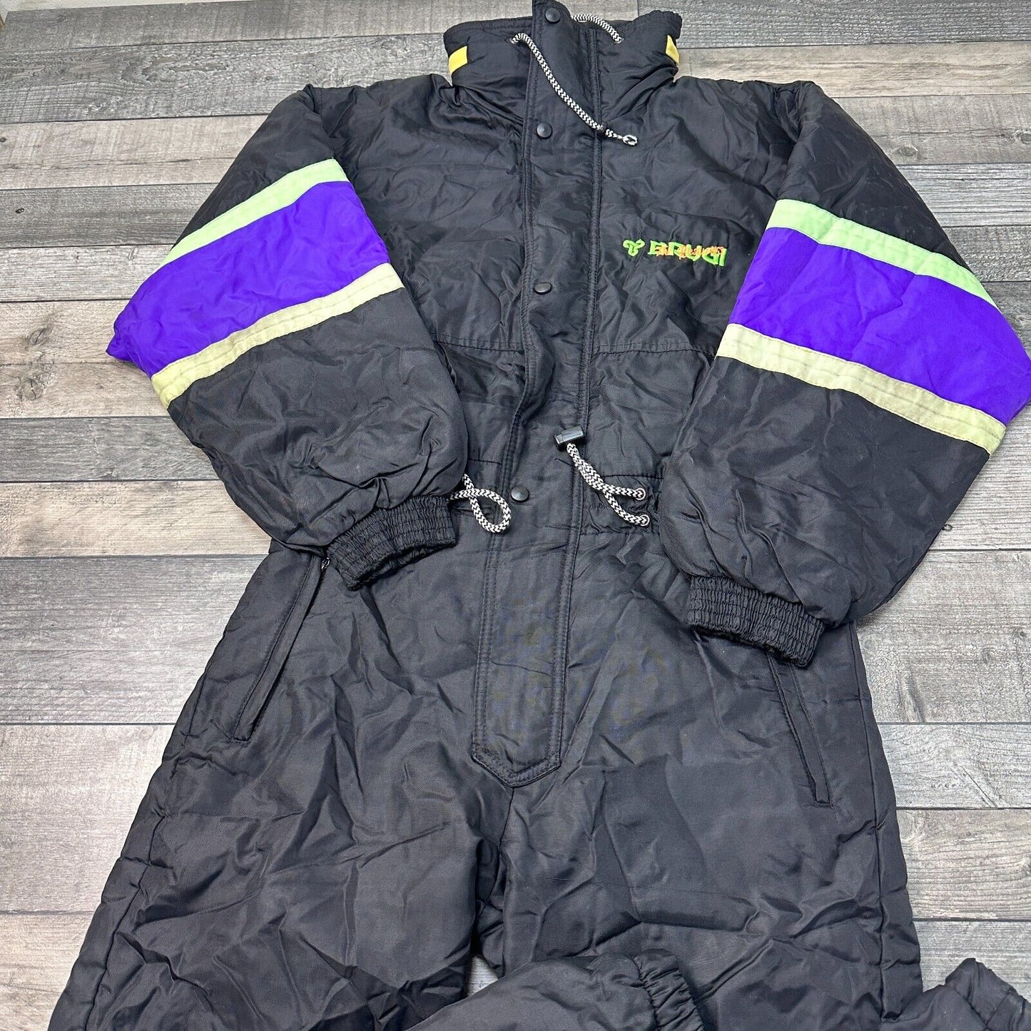 Vintage Brugi Ski Suit One Piece 90s Retro Colour Block Black Mens Small