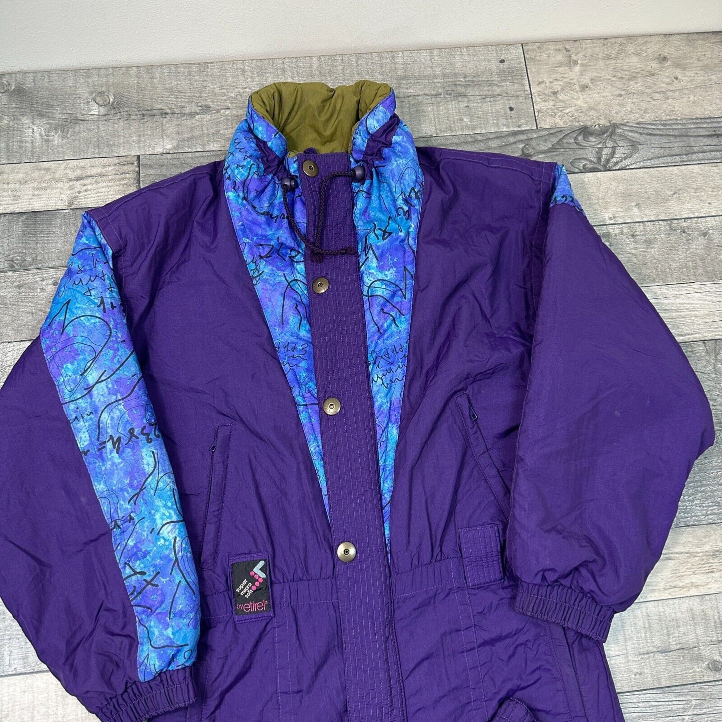 Vintage Ski Suit One Piece Snow 90s Crazy Retro Abstract Purple Mens Medium