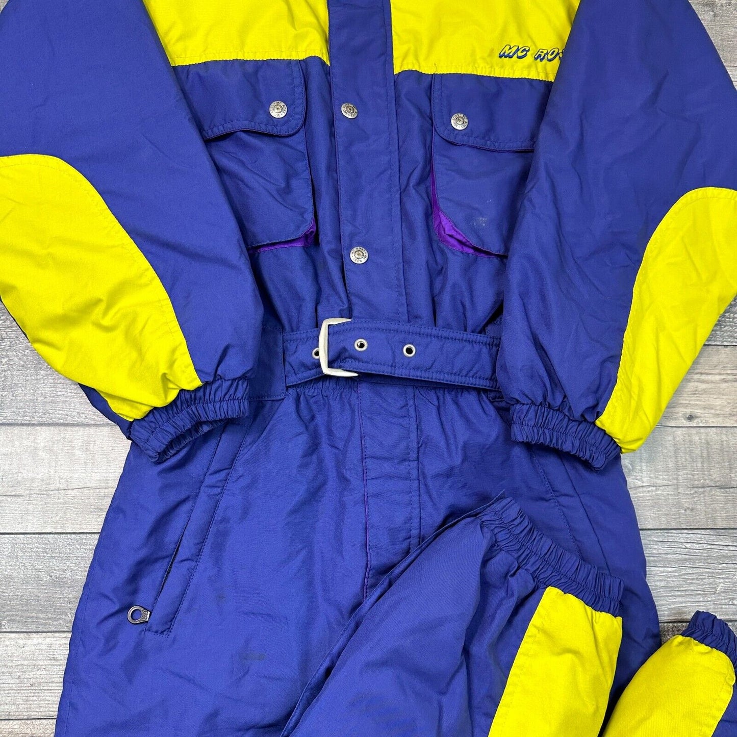 Vintage Mc Ross Ski Suit One Piece Colour Block 90s Retro Blue Mens Medium 48