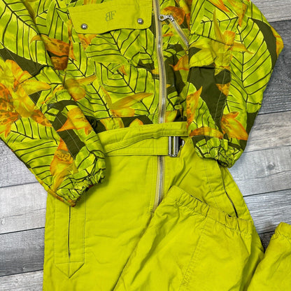 Vintage Ski Suit One Piece Snowboard Colour Block Abstract Green Womens Medium