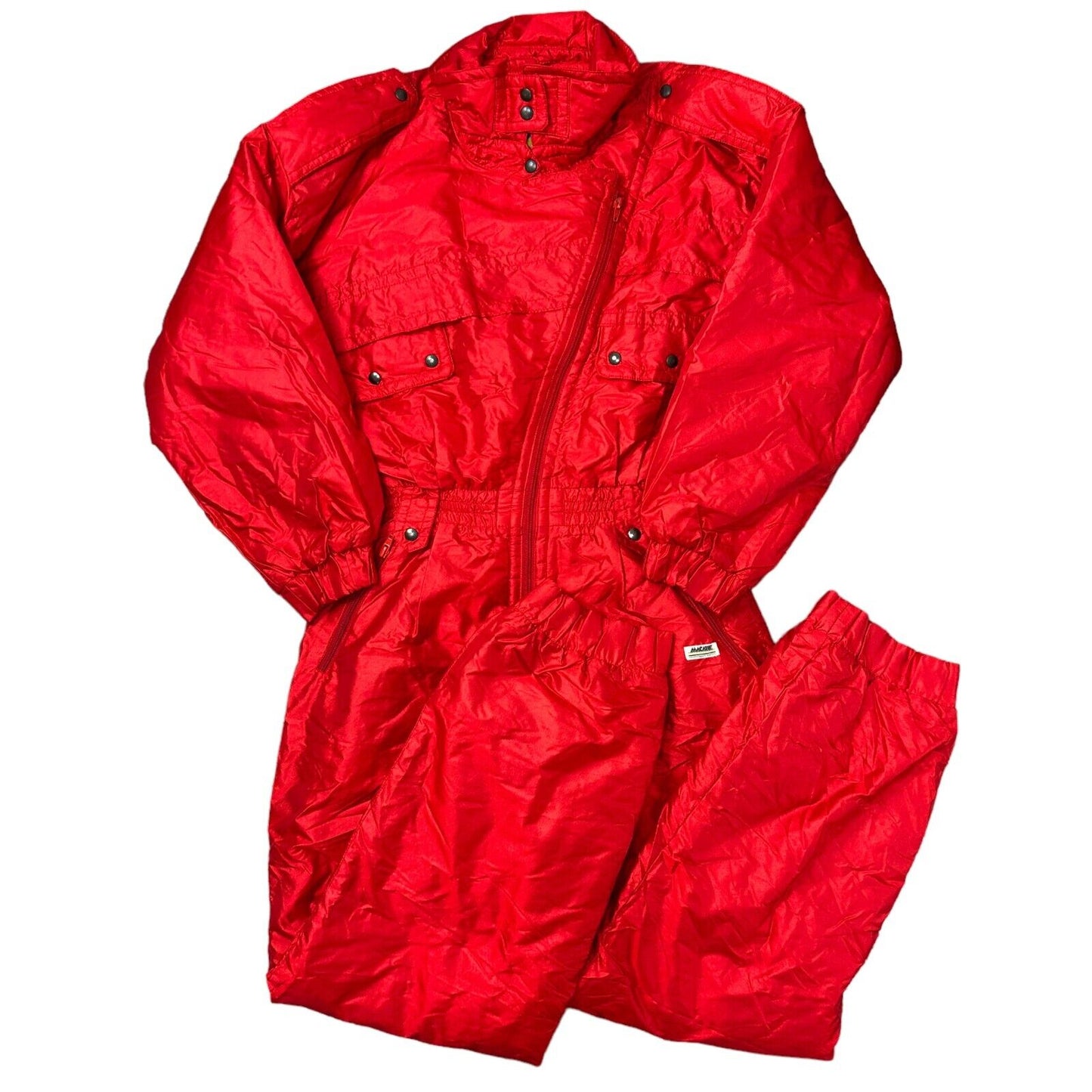 Vintage Macalle One Piece Ski Snowboard Suit Crazy Abstract Retro Red Mens Small