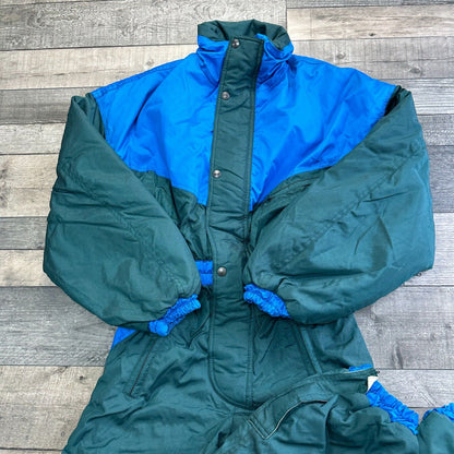 Vintage One Piece Ski Snowboard Suit 90s Retro Colour Block Green Mens Small