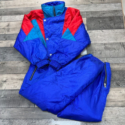 Vintage Red Star One Piece Ski Snowboard Suit 90s Retro Colour Block Mens Medium