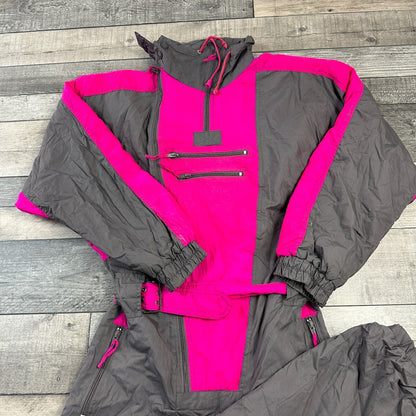 Vintage One Piece Ski Snowboard Suit 90s Retro Colourblock Crazy Pink Mens Small