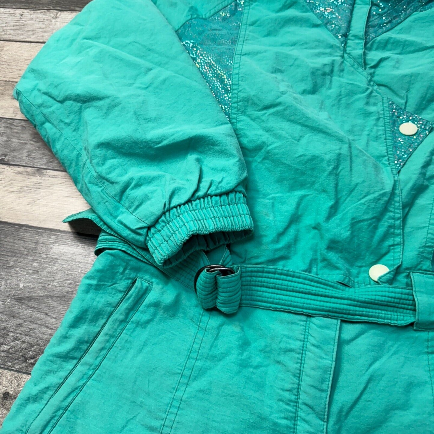 Vintage 90s Retro Ski Suit One Piece Colourblock Snowsuit Green Womens Small