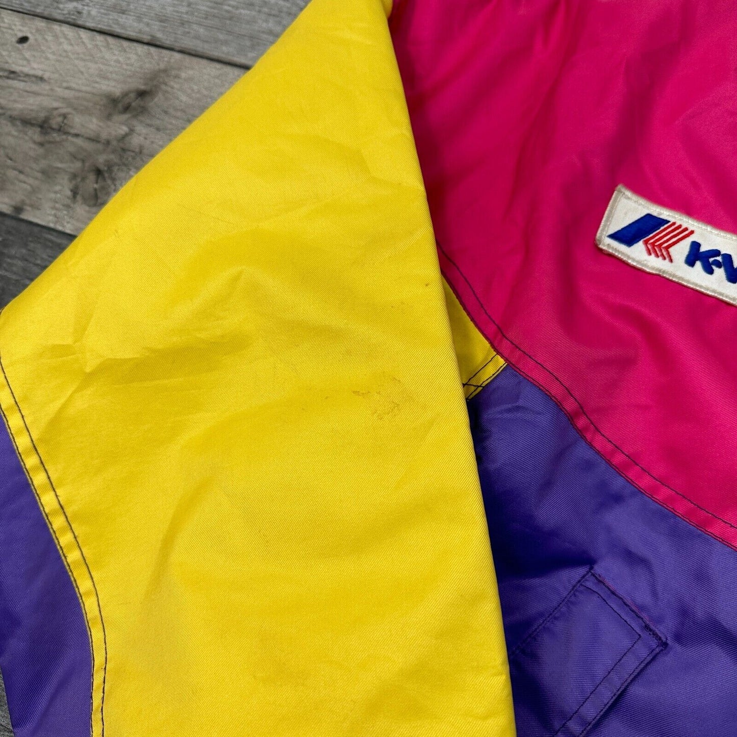 Vintage K-Way Retro Ski Suit 90s Colourblock Snow One Piece Purple Mens Small