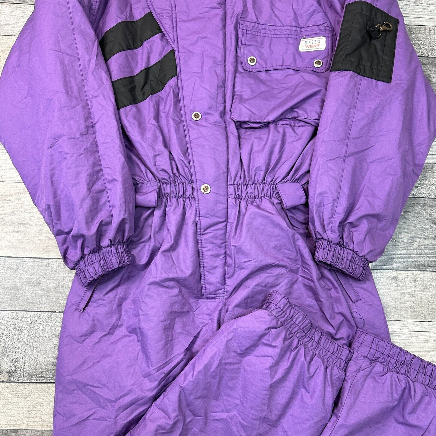 Vintage One Piece Ski Snowboard Suit 90s Retro Colour Block Purple Mens Medium