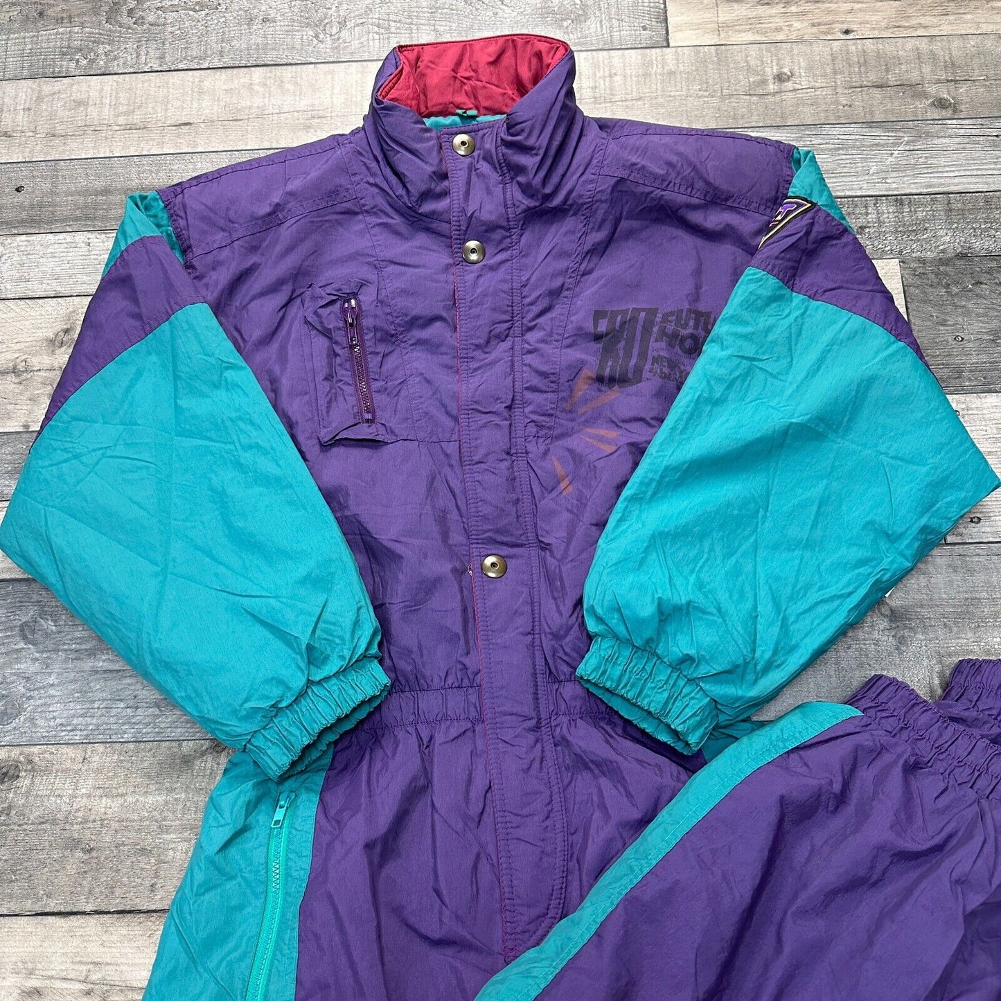 Vintage One Piece Ski Snowboard Suit 90s Retro Colour Block Green Mens Medium