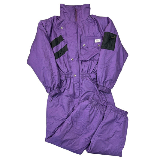 Vintage One Piece Ski Snowboard Suit 90s Retro Colour Block Purple Mens Medium