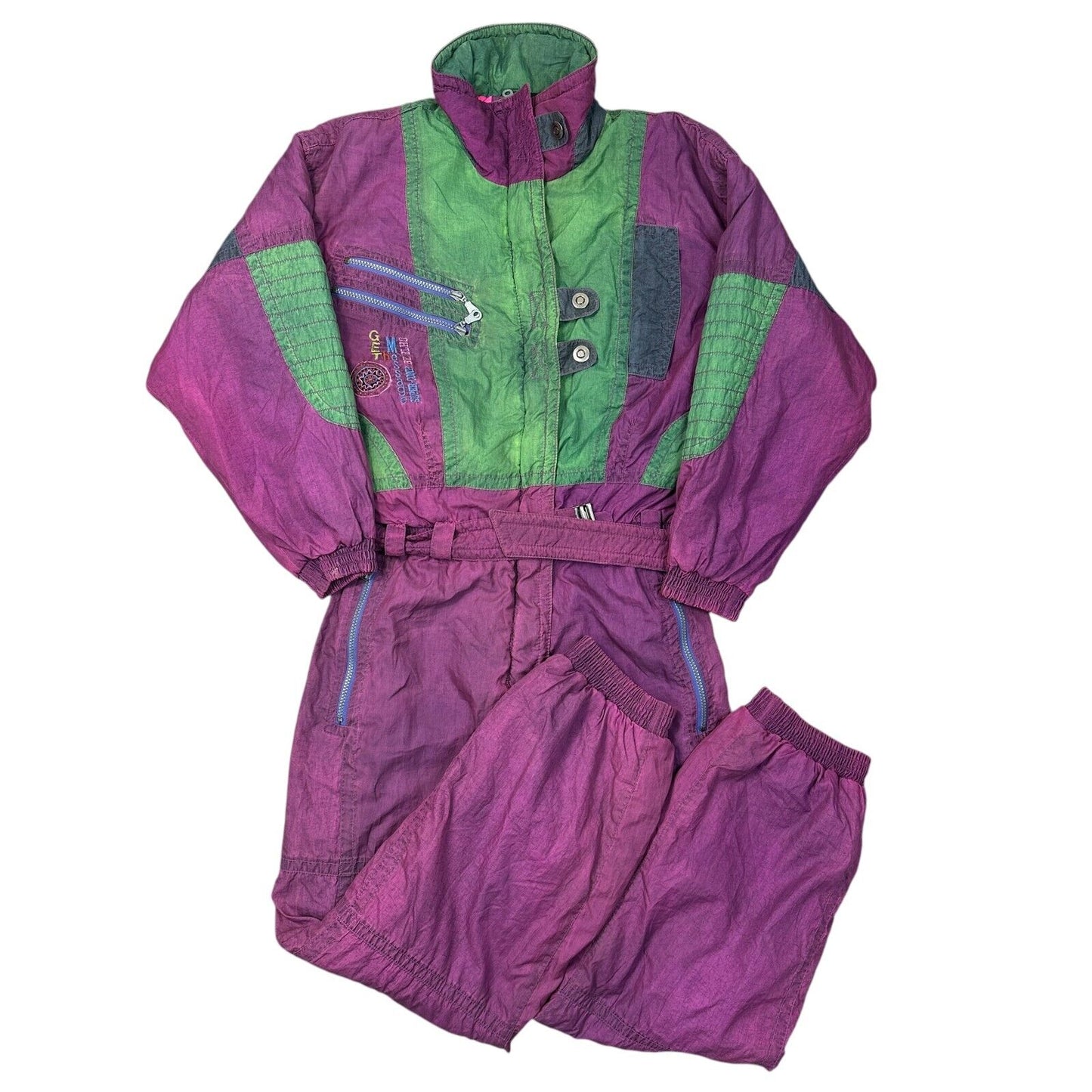 Vintage Ski Suit One Piece Snow 90s Retro Colour Block Crazy Multi Womens Medium