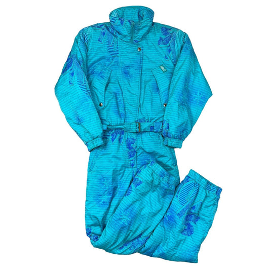 Vintage Ski Suit 90s Retro Abstract Snow Apres One Piece Blue Womens Small