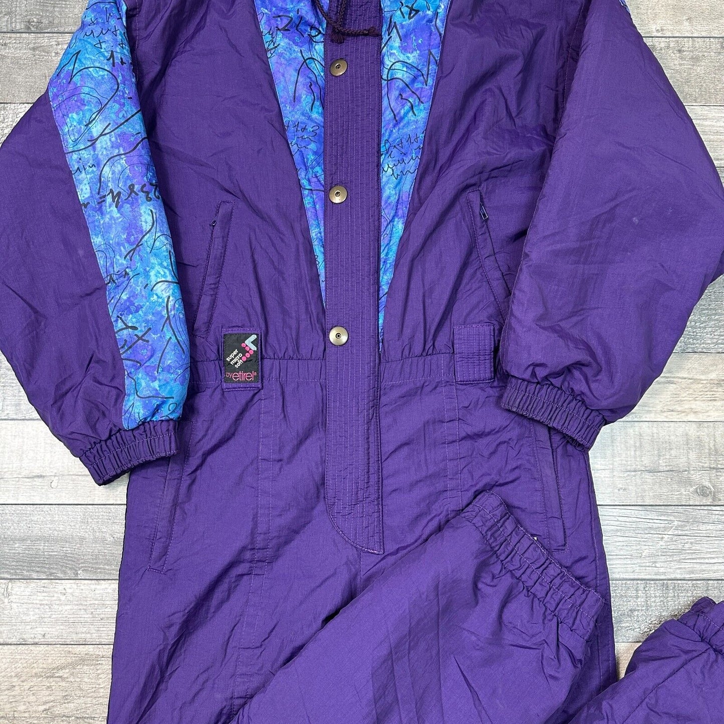 Vintage Ski Suit One Piece Snow 90s Crazy Retro Abstract Purple Mens Medium