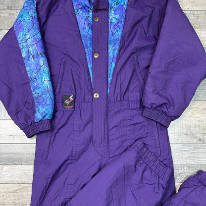 Vintage Ski Suit One Piece Snow 90s Crazy Retro Abstract Purple Mens Medium