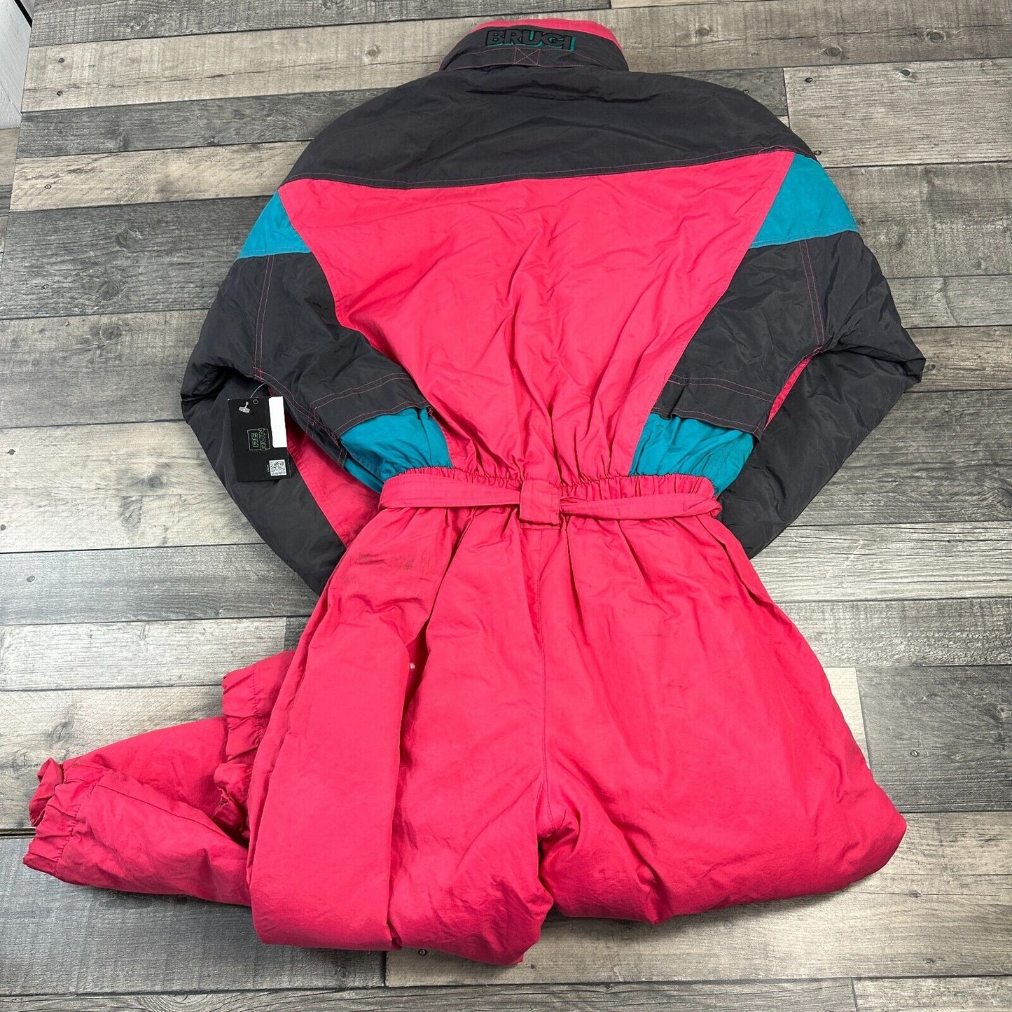 Vintage One Piece Ski Snowboard Suit 90s Retro Colourblock Pink Mens Medium