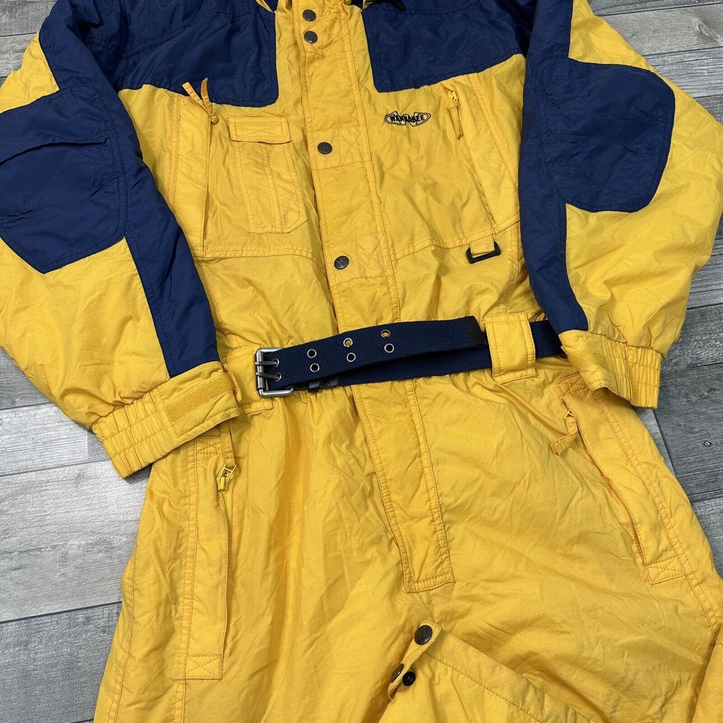 Vintage One Piece Ski Snowboard Suit Abstract Retro Crazy Yellow Mens Large 54