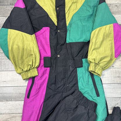 Vintage Ski Suit One Piece 90s Retro Crazy Apres Snow Multicoloured Mens XS