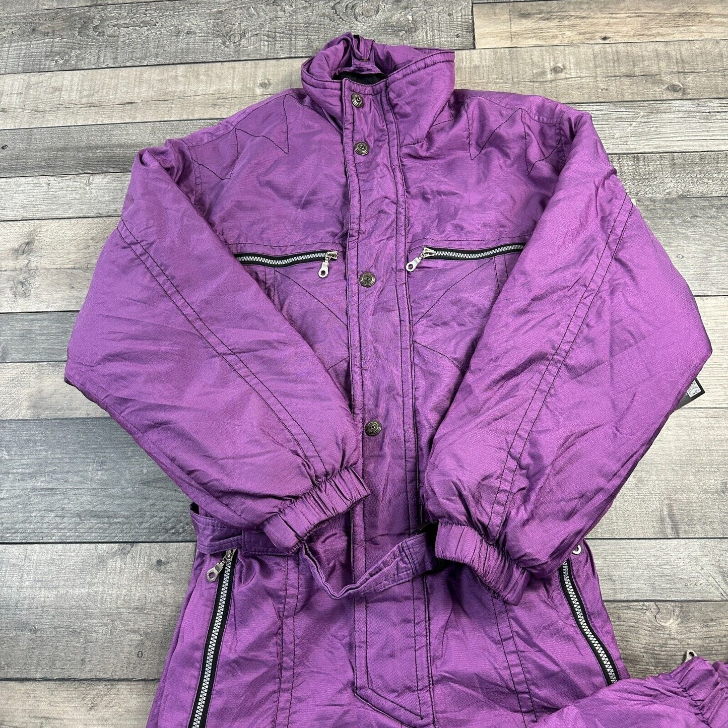 Vintage One Piece Ski Snowboard Suit Colour Block 90s Retro Purple Mens Large