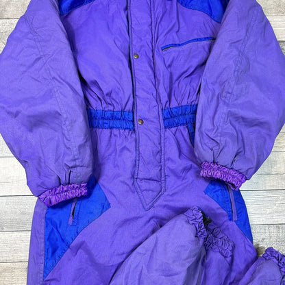 Vintage Ski Suit One Piece Colour Block 90s Retro Purple Blue Mens Medium 48