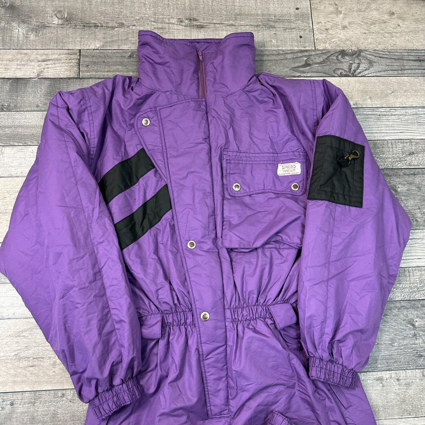 Vintage One Piece Ski Snowboard Suit 90s Retro Colour Block Purple Mens Medium