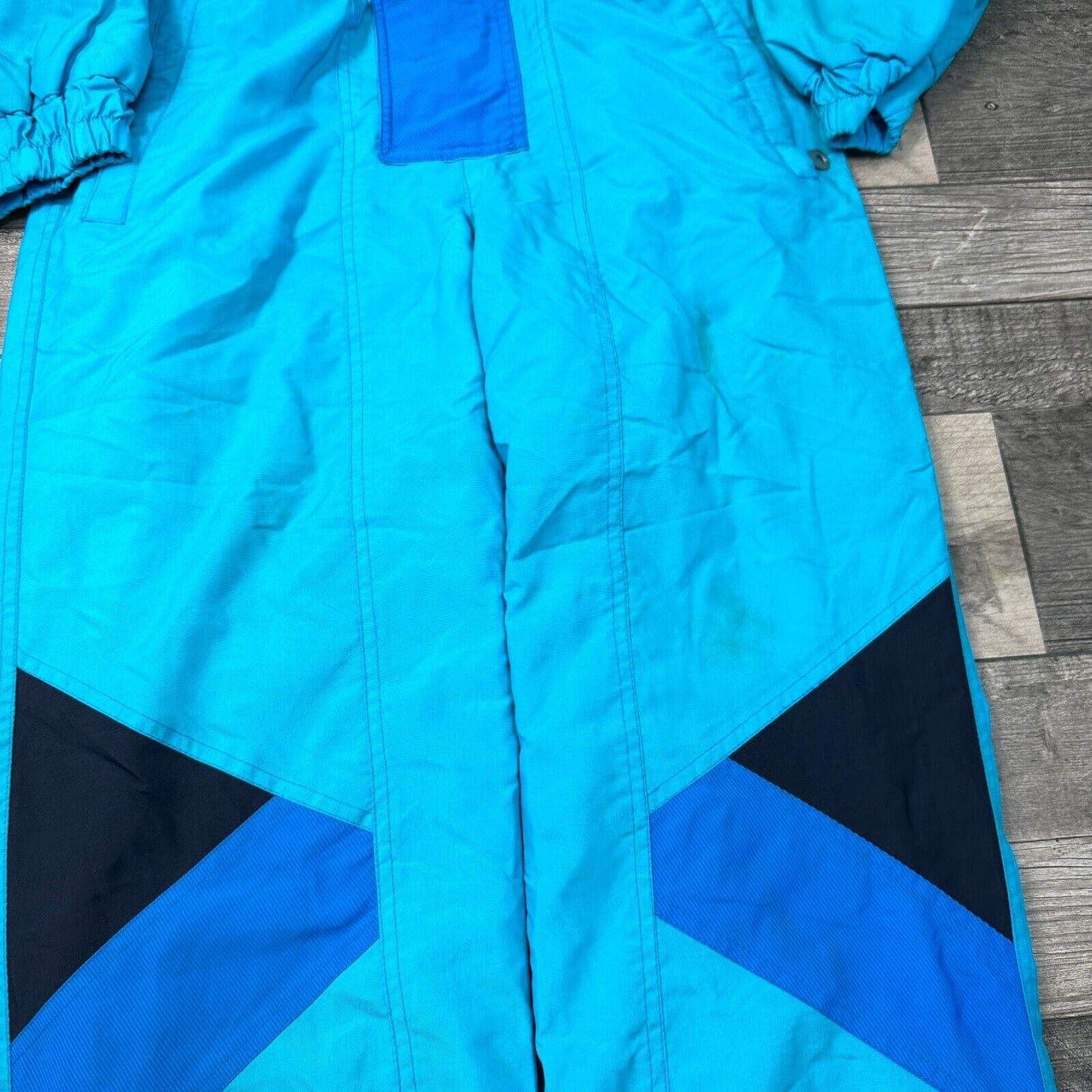 Vintage One Piece Ski Snowboard Suit 90s Crazy Abstract Retro Blue Mens Small