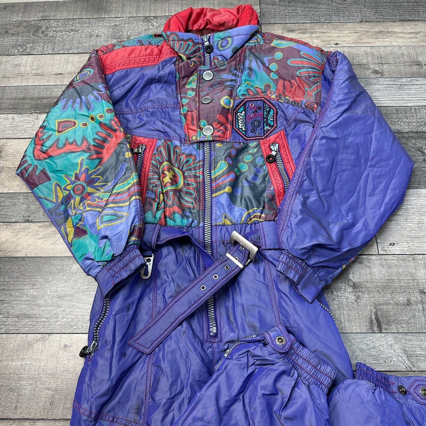 Vintage Silvy Ski Suit One Piece 90s Retro Abstract Snow Winter Mens Large