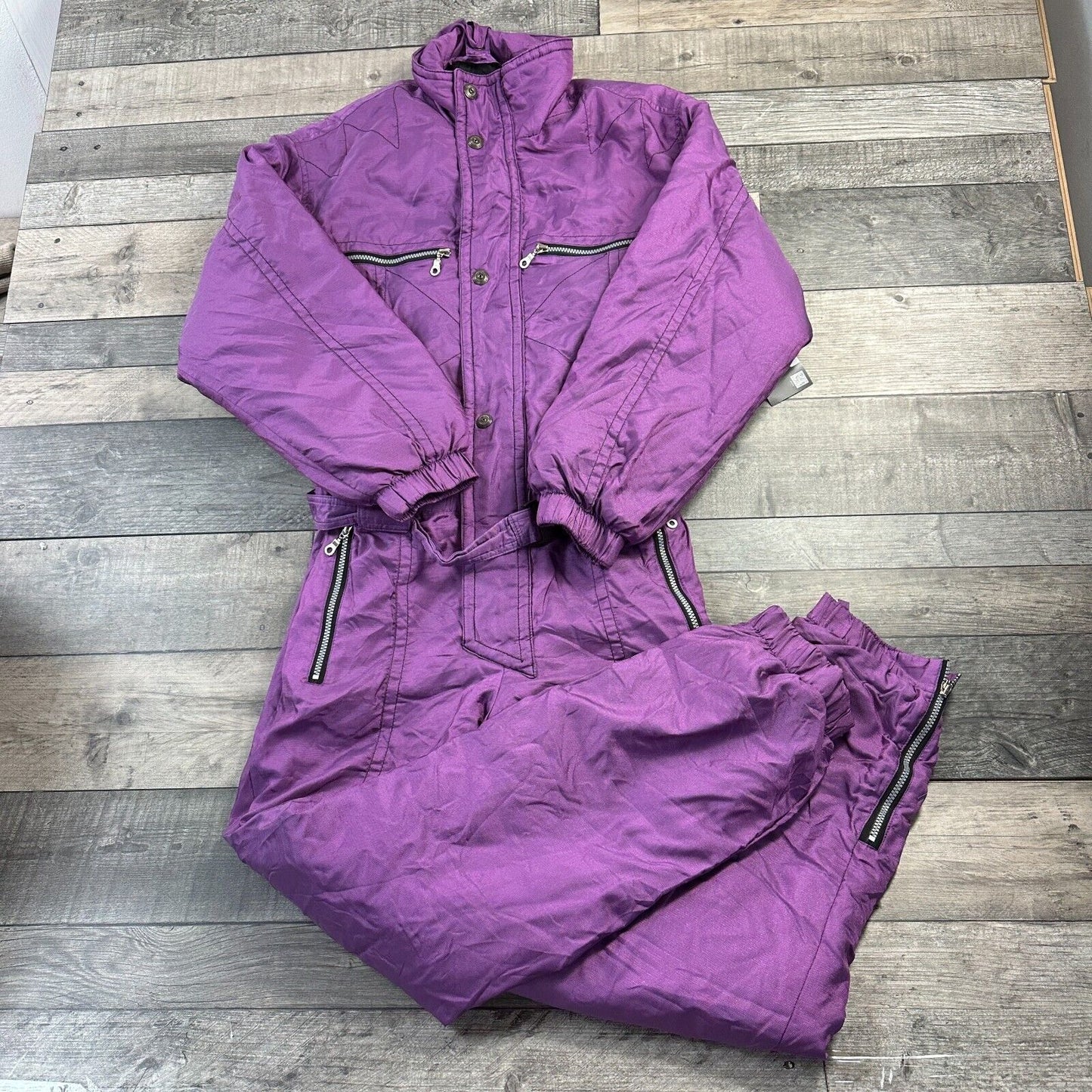 Vintage One Piece Ski Snowboard Suit Colour Block 90s Retro Purple Mens Large