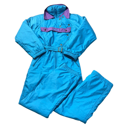 Vintage Dubin Ski Suit 90s One Piece Snowsuit Retro Blue Womens Medium Uk10