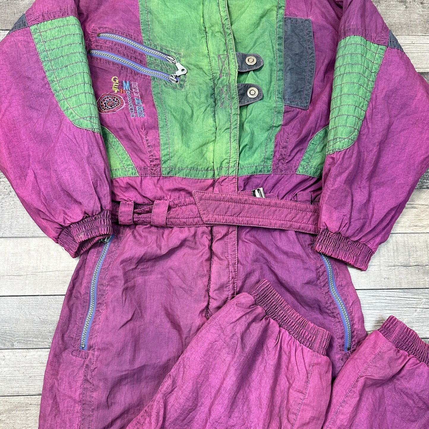 Vintage Ski Suit One Piece Snow 90s Retro Colour Block Crazy Multi Womens Medium