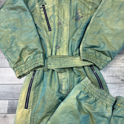 Vintage Ski Suit One Piece Snowboard Crazy Retro Apres Abstract Green Mens Large