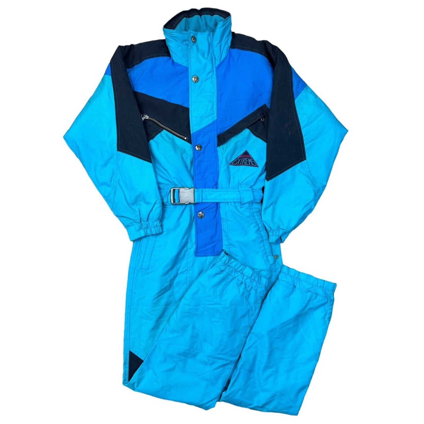 Vintage One Piece Ski Snowboard Suit 90s Crazy Abstract Retro Blue Mens Small