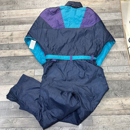 Vintage One Piece Ski Snowboard Suit 90s Retro Abstact Colour Block Mens Large