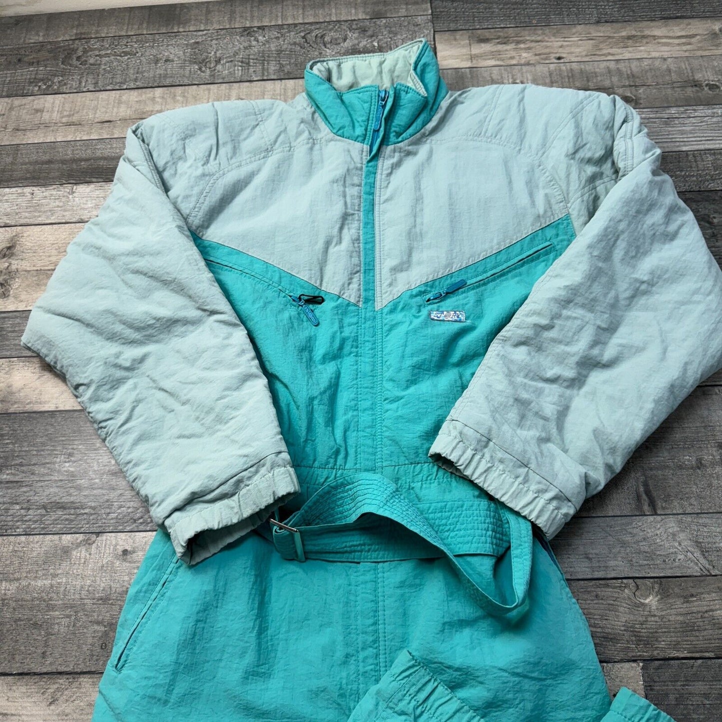 Vintage 90s Retro Ski Suit One Piece Snowsuit Coloublock Blue Mens Medium