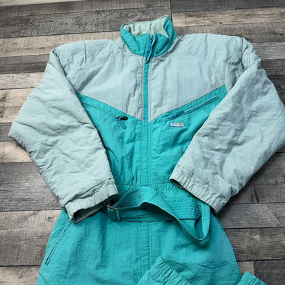 Vintage 90s Retro Ski Suit One Piece Snowsuit Coloublock Blue Mens Medium