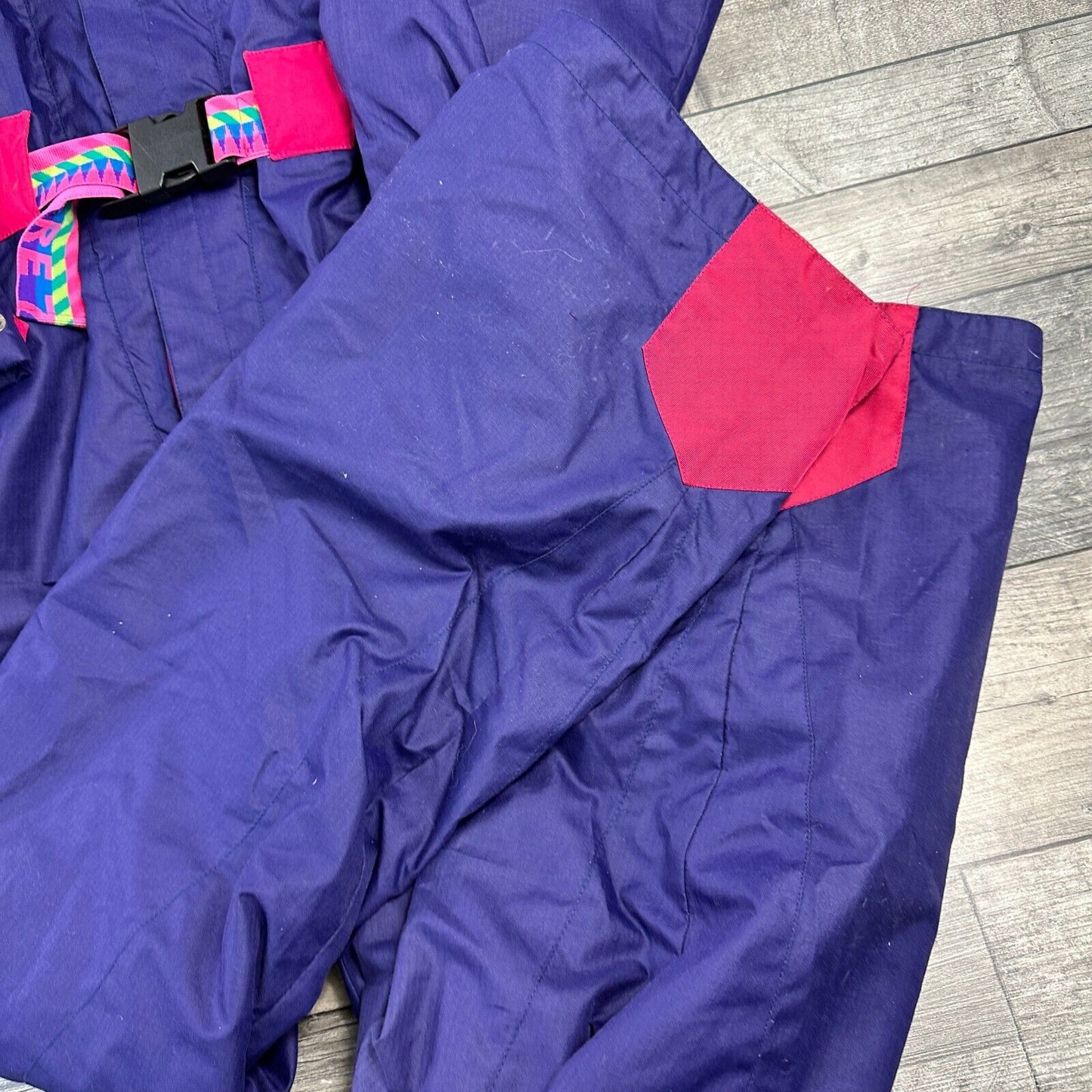 Vintage One Piece Ski Snowboard Suit 90s Retro Colour Block Purple Mens Small