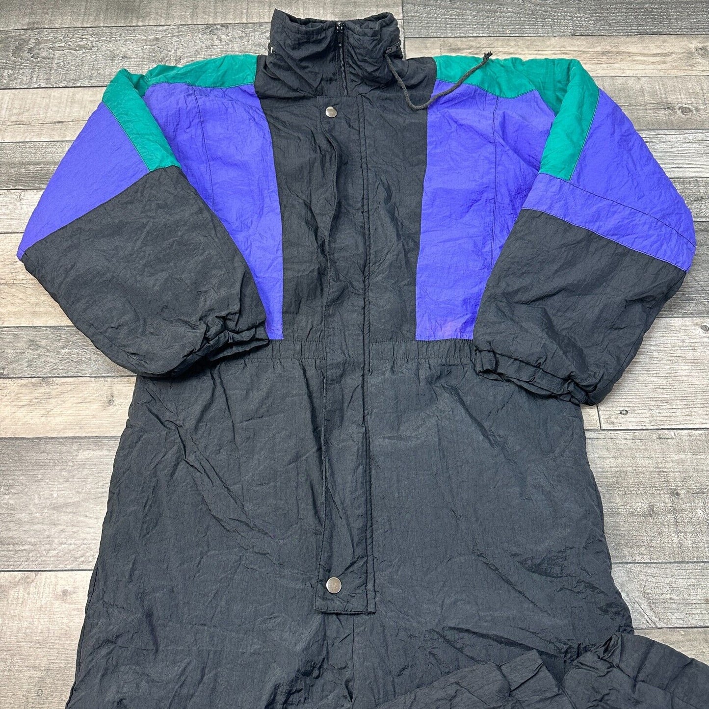 Vintage 90s Retro Ski Suit Colour Block One Piece Black Mens Small