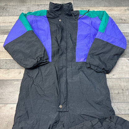 Vintage 90s Retro Ski Suit Colour Block One Piece Black Mens Small