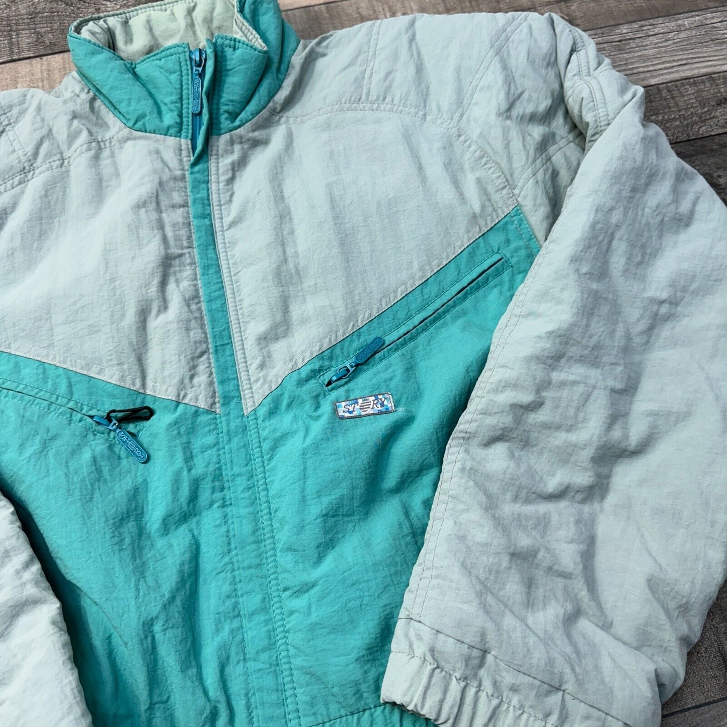 Vintage 90s Retro Ski Suit One Piece Snowsuit Coloublock Blue Mens Medium